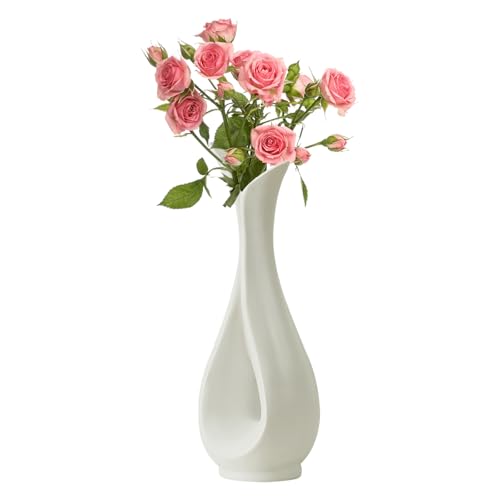 Fyfjur Vase für Blumen, Kunststoffvasen für Blumen, Herzform, Keramik, weiße Vasen für Blumen, Kunststoffvase, Blumenvasen für Wohnzimmer, Büro, Hochzeitsdekoration (25 x 9 cm) von Fyfjur