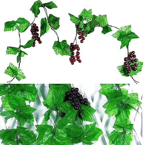 Fyihoxi 2 PCS Künstliche Weinreben mit Trauben, Weintrauben deko, Weintrauben Deko Kunststoff 2,4 Meter, Künstliches Obst Lebensecht für Heim Garten Dekoration, Deko Obst Requisiten von Fyihoxi