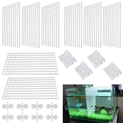 Fyihoxi 8 Stück Aquarium Trennwand Aquarium Tank Grid Trennung Brett Aquarium Isolation Kunststoff Gitter Fisch Tank Isolation Divider mit 8 Aquarium Divider Saugnap für Aquarium Unten Box,weiß von Fyihoxi