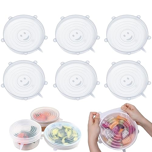 Fyihoxi Silikondeckel 6 Stück Dehnbare Silikondeckel Silikon Stretch Deckel BPA Free Wiederverwendbar Silikon Abdeckung Rund Silicone Stretch Lids Universal-Deckel für Schüsseln, Becher, Dosen, Obst von Fyihoxi
