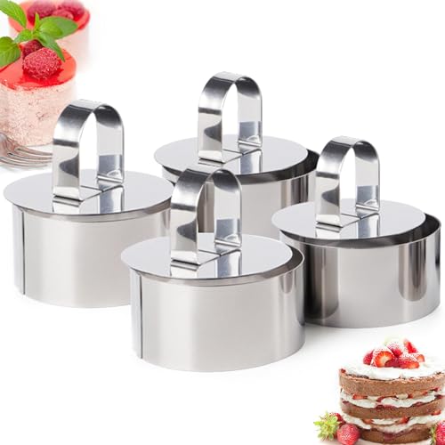 Runde Kuchenringform, Edelstahl-Ringformen zum Kochen, Mousse-Kuchenformen, Backringe, Formringe mit Schieber und Heber für Dessert-Gebäck, Crumpet-Eier, 8,9 cm, 4 Stück Runde Kuchenringform, Edelstahl-Ringformen zum Kochen, Mousse-Kuchenformen, Backringe, Formringe mit Schieber und Heber für Dessert-Gebäck, Crumpet-Eier, 8,9 cm, 4 Stück von Fymlhomi