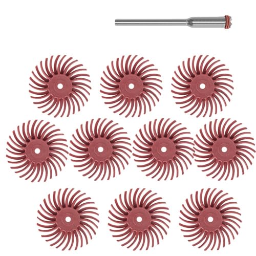 Borstenscheibe,Gummi Schleifbürsten 50 stücke 1 Zoll Borsten Disc Kit Schleif Pinsel Schaft Detail Polieren Rad for Dreh Werkzeug Zubehör(50pcs 220grit,With 3.0mm shank) von Fymlok