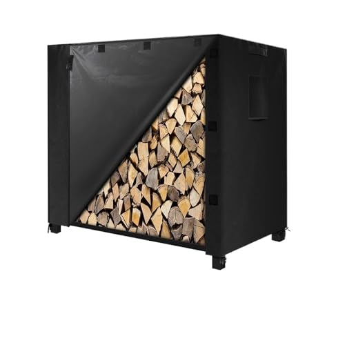 Feuerstelle Abdeckung Runde Wasserdichtes Abdeckung for Holzregale im Freien, strapazierfähige, wasserdichte for Brennholz, zu öffnende Frontklappe, schwarz, 1,22 m, 600D, 122 x 61 104 cm(4ft) von Fymlok
