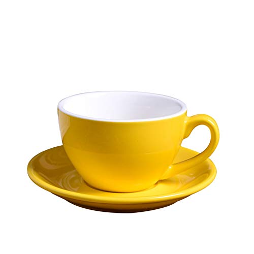 Fymlok Kaffeetassen,Tassen und Untertassen Keramik Handgemalte Kaffeetasse kreative Weinlese-Cup Cappuccino Cups for Latte Mokka Tee-Kaffeetasse mit Untertasse(Yellow) von Fymlok
