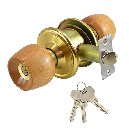 Fymlok Türknauf mit Schloss und Schlüssel Massivholzgriffschloss Schlafzimmer Stummes Türschloss Badezimmer Einzelzungenschlösser Home Hardware Türknauf mit Schloss und Schlüssel(60mm) von Fymlok