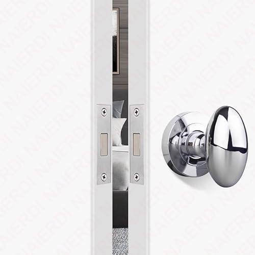 Fymlok Türknauf mit Schloss und Schlüssel Privatsphäre-Türhebel-Set, schwarze Zinklegierung, verstecktes Türschloss, unsichtbares Schiebetürgriffschloss, mechanisches(Oval Chrome) von Fymlok