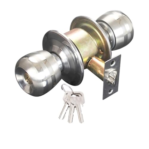 Fymlok Türknauf mit Schloss und Schlüssel Türgriffknöpfe Edelstahl Wohnzimmerschloss Schlösser Hardware mit drei Schlüsseln Runde Form Verriegelungsgetriebe(Black) von Fymlok