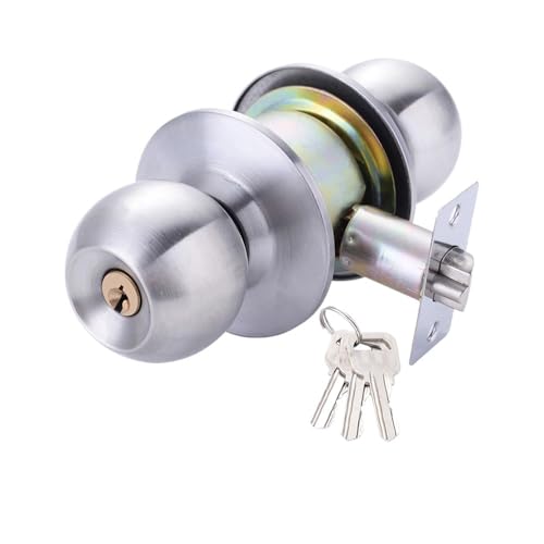 Fymlok Türknauf mit Schloss und Schlüssel Türgriffknöpfe Edelstahl Wohnzimmerschloss Schlösser Hardware mit drei Schlüsseln Runde Form Verriegelungsgetriebe(Silver White160x75mm) von Fymlok