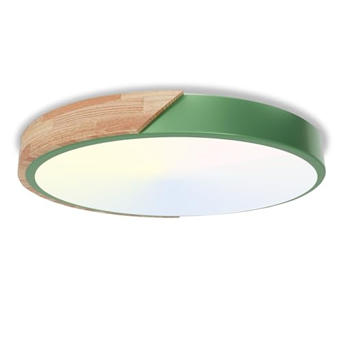 40W LED Deckenleuchte rund-6000K/4000K/3000K Deckenlampe 3 Farbtemperatur 4000LM Schlafzimmer Lampe Holz IP54 Modern Küchenlampe für Flur Wohnzimmer Badezimmer Büro Balkon Küche Keller Ø40cm,Grün von Fynokst