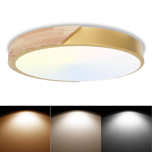 60W LED Deckenleuchte rund-6000K/4000K/3000K Deckenlampe 3 Farbtemperatur 6000LM Schlafzimmer Lampe Holz IP54 Modern Küchenlampe für Flur Wohnzimmer Badezimmer Büro Balkon Küche Keller Ø60cm,Gold 60W LED Deckenleuchte rund-6000K/4000K/3000K Deckenlampe 3 Farbtemperatur 6000LM Schlafzimmer Lampe Holz IP54 Modern Küchenlampe für Flur Wohnzimmer Badezimmer Büro Balkon Küche Keller Ø60cm,Gold von Fynokst