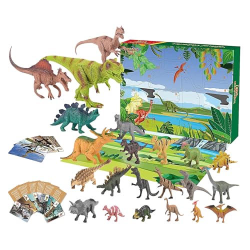 Fyrdyn Dinosaurier-Countdown-Kalender – Dinosaurier-Modell mit interaktivem Zubehör – 24-Tage-Countdown-Kalender, Weihnachtsfeiergeschenke für und Mädchen, Heimtisch, Schreibtisch, Bücherregal von Fyrdyn