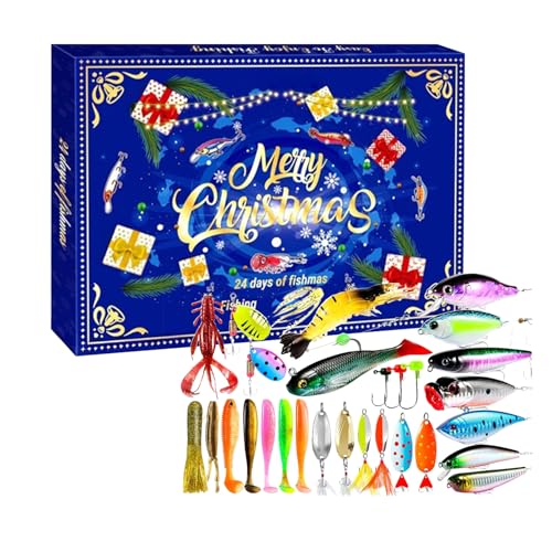 Fyrdyn Fishing Calendar Advent Für Männer | 24 Tage Köder Countdown Kalender Weihnachten Barsch Köder Haken | Süßwasser Für Salzwasser Teich Stausee See Fluss Meer | Angler von Fyrdyn