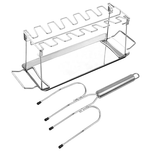 Fyrdyn Hähnchenkeulen Halterung - Hähnchenflügel Halterung Mit Truthahnspieß,Edelstahl Grillrost Für Outdoor-Grillen Camping Garten Picknick von Fyrdyn