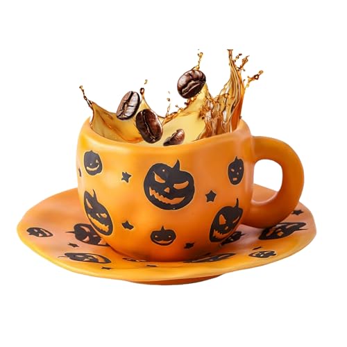 Fyrdyn Halloween Kaffeebecher | 320ml Keramik Frühstücksmilchbecher | Unregelmäßiger Getränkebehälter für heißen Kaffee Bier Saft Milchtee | Studenten Lehrer Partyveranstalter Sammler Hotel von Fyrdyn