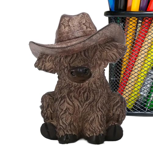 Fyrdyn Highland Cow Deko,Western Hut Tischfigur Rind - Realistische Tier Skulptur Deko Für Wohnzimmer Bücherregal Schreibtisch von Fyrdyn