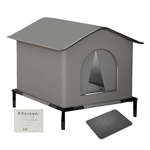 Fyrdyn Katzenhaus - Wetterfeste Katzenbehausung Mit Erhöhtem Boden Und Matte - Isolierter Wärmeschutz Kätzchenhöhle Für Terrasse Garten Vorgarten von Fyrdyn