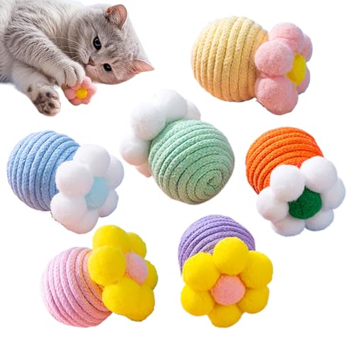 Fyrdyn Katzenspielzeugbälle, interaktiver Katzenball aus Seil, mit Glocke im Inneren, für Kätzchen, Anreicherung, Übung, Innen- und Außenbereich, Jagd, Spielen, Weihnachten von Fyrdyn
