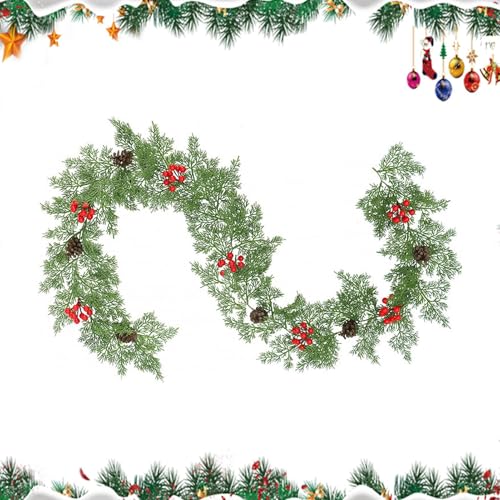 Fyrdyn Kieferngirlande | Weihnachtsdekoration Kieferngirlande mit Zapfen und roten Beeren Real Touch 200 cm für Tisch Kamin Wohnzimmer | Wohnzimmer Bauernhaus Kamin Indoor Outdoor Partydekoration Fyrdyn Kieferngirlande | Weihnachtsdekoration Kieferngirlande mit Zapfen und roten Beeren Real Touch 200 cm für Tisch Kamin Wohnzimmer | Wohnzimmer Bauernhaus Kamin Indoor Outdoor Partydekoration von Fyrdyn