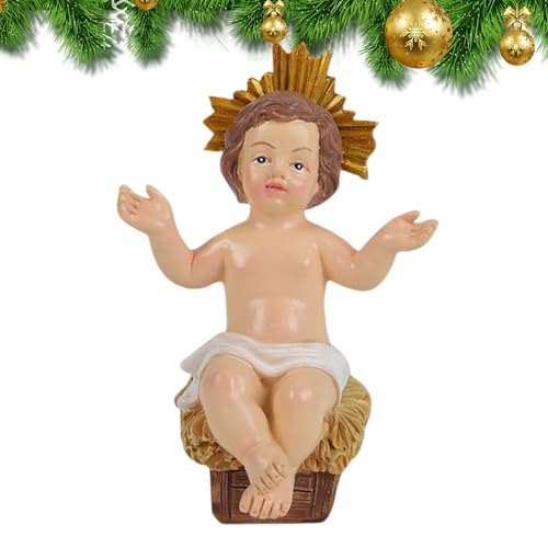 Fyrdyn Kleines Jesuskind,Desktop Krippenfigur Jesu Skulptur aus Resin - Christliche Weihnachtsdekoration Statuen Figuren Miniaturen Dekorationen für Familien Zuhause Büro Tisch Kirche Weihnachten von Fyrdyn
