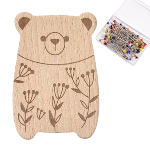 Fyrdyn Magnetischer Nadelhalter - Holz Nadelnhalter In Tierform - Mehrzweck-Nadelkissen mit 100 Nadeln und Cartoon-Büroklammerhalter für Quilten Schneidern Änderung und Basteln von Fyrdyn