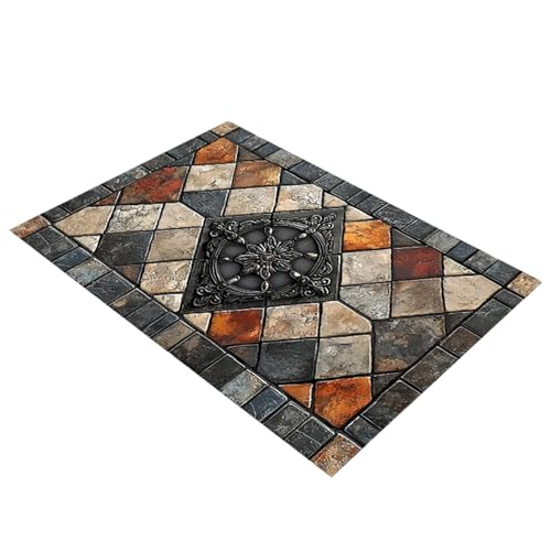 Fyrdyn Retro Auslegeware - Waschbare Badteppiche,51x81 cm Rutschfester Weicher Teppich geeignet für Wohnzimmer Arbeitszimmer Balkon Gewerberaum Küche Eingangsbereich von Fyrdyn