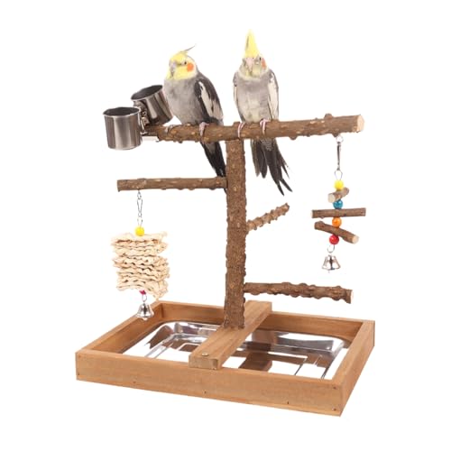 Fyrdyn Vogelsitzstange - Sittich Spielplatz mit Futterbechern | Holz Spielzeuge Mit Sitzstangen Zum Training Für Kanarienvögel Konuren Unzertrennliche Und Wellensittiche Zum Spielen von Fyrdyn