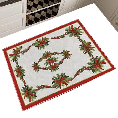 Fyrdyn Weihnachts Teppich | Weihnachts Teppich Bodenbelag | Schneeflocke Baum Rentier Wohntextilie Deko | Für Wohnung Wohnheim Sofa Gästehaus von Fyrdyn