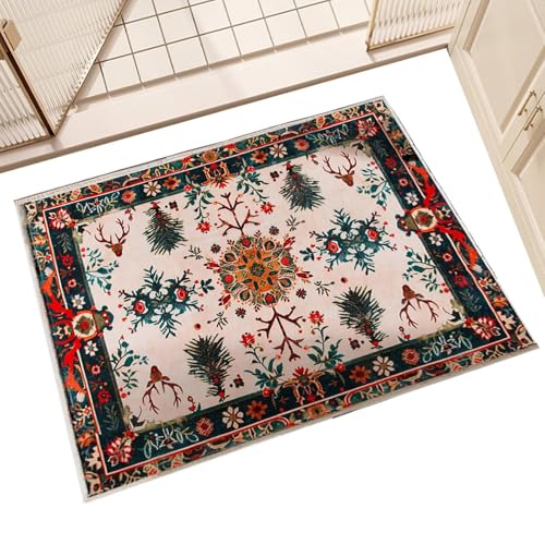 Fyrdyn Weihnachts Teppich | Weihnachts Teppich Bodenbelag | Schneeflocke Baum Rentier Wohntextilie Deko | Für Wohnung Wohnheim Sofa Gästehaus von Fyrdyn