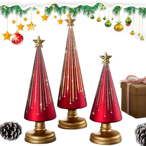 Fyrdyn Weihnachtsbaum Nachtlicht Mit Sternen | 3 Stück Weihnachtsbäume Aus Kunstharz Mit Beleuchtung | Wohndekoration Für Wohnzimmer Schlafzimmer Auto Schule Wohnheim Party Erntedankfest Klassenzimmer von Fyrdyn