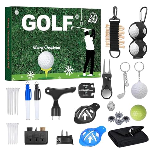 Fyrdyn Weihnachtskalender Countdown - 24 Tage Golf Zubehör Set Countdown Kalender,Weihnachts Deko Accessoire für Söhne Familie Mädchen Männer Teenager Ehemann Jugend Töchter Freunde von Fyrdyn