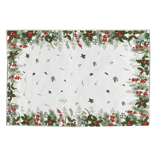 Fyrdyn Weihnachtsteppich | Weihnachtlicher Teppich für die Heimdekoration | Wohntextilie mit winterlichen Mustern aus Schneeflocken Rentieren und Bäumen | Für die Winterzeit Schlafzimmer Arbeitszimmer von Fyrdyn