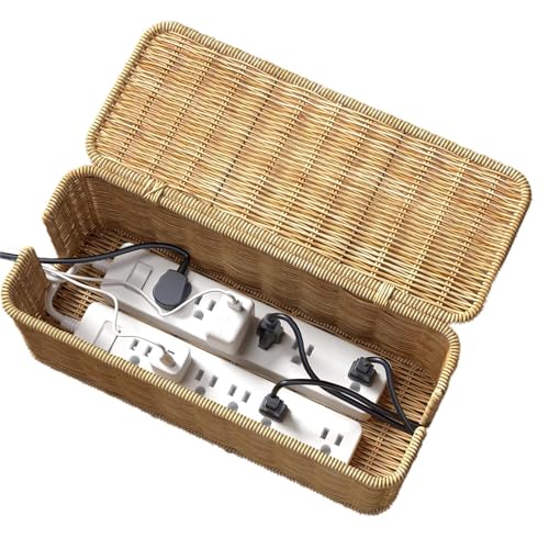 Rattan-Kabel-Management-Box, handgewebter Drahtbehälter, große Kabelbox mit Deckel, 2 offene Schlitze, Anti-Staub-Management-Steckdosen-Organizer für Arbeitsplatz, USB-Hubs Rattan-Kabel-Management-Box, handgewebter Drahtbehälter, große Kabelbox mit Deckel, 2 offene Schlitze, Anti-Staub-Management-Steckdosen-Organizer für Arbeitsplatz, USB-Hubs von Fyrdyn