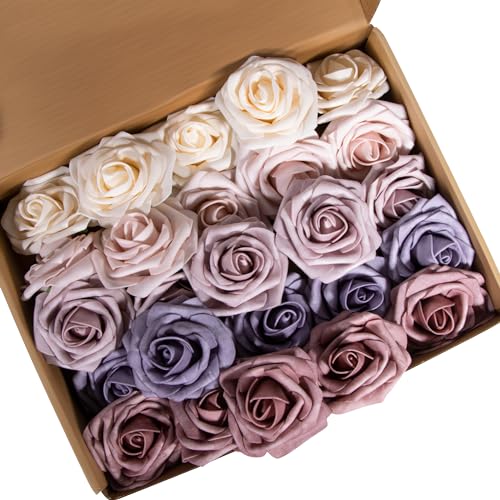 Fyshird 25 Stück Künstliche Rosen Deko Kunstblumen Wie Echt Künstliche Blumen Fake Flowers für Hochzeitsdeko Geburtstagsdeko Party Valentinstag (Fuchsia Serie) von Fyshird