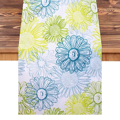 Fyshird Tischläufer Grün Deko Blumen Dahlien Tischläufer Modern Tischband Table Runner Küche Tischdeko Esstisch Outdoor für Hochzeit Geburtstag Draußen Drinnen 40*145cm von Fyshird