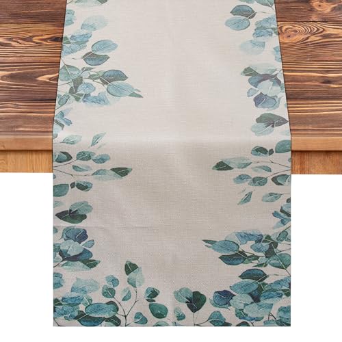 Fyshird Tischläufer Grün Eukalyptus Deko Tischläufer Modern Tischband Küche Tischdeko Table Runner Outdoor Deko für Esstisch Hochzeit Geburtstag Draußen Drinnen - 40*145cm von Fyshird