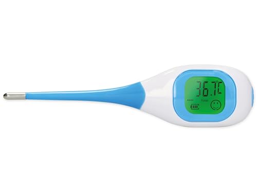 Fysic FT09 Digitales Fieberthermometer - großes Farbdisplay - flexible Sonde - mit Schutzhülle - Messungen werden mit Farbe und Emoticons angezeigt - blau/weiß von Fysic