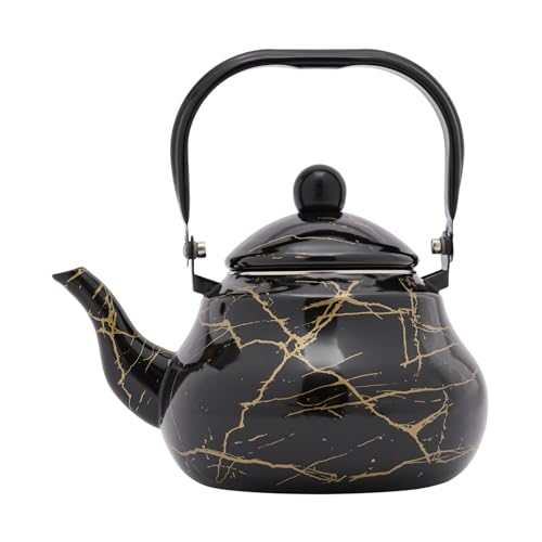 2 L Emaille Teekanne Vintage Teekessel Schwarz Wasserkessel Birnenförmig Tee Kaffeekanne Geeignet für Induktions- Gas- Elektro- und Keramiköfen usw von Fyssnn
