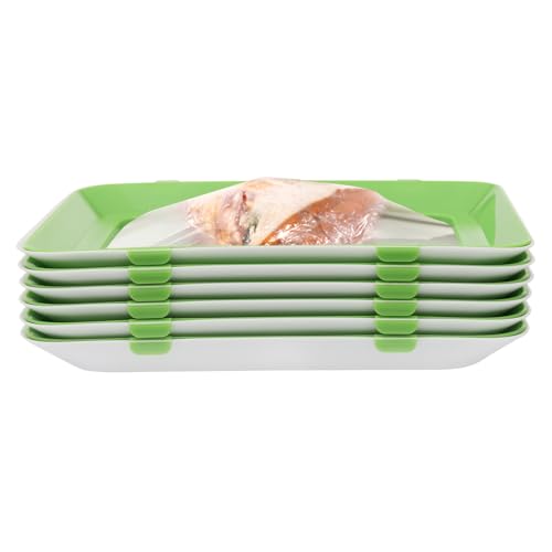 6 Stück Frischhaltetablett Rechteckig Tablett zur Vakuumkonservierung 30.4*22.8*2.8cm Stapelbar und Wiederverwendbares Einmachtablett Geeignet für die Lagerung von Obst Rohem Fleisch Gemüse usw (Grün) von Fyssnn