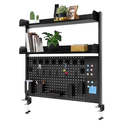 Fyssnn 100x95cm 2 Ebenen Klemmbares Schreibtischregal mit Stecktafel Clamp-on Schreibtisch Organizer Büro Home Office Organizer für Bücher, Stifte (Schwarz) von Fyssnn