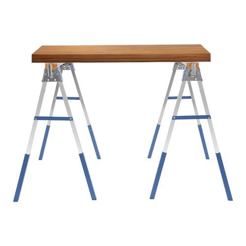 Fyssnn 2er Set Arbeitsbock Klappbar Sägebock Arbeitsböcke Höhenverstellbar Gerüstbock| 1200kg Tragkraft | 6x Höhenverstellung (72-89cm) | Klappbock für Werkbank, Garage, Baustelle (Blau) von Fyssnn