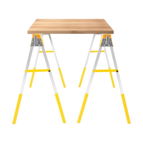 Fyssnn 2er Set Arbeitsbock Klappbar Sägebock Arbeitsböcke Höhenverstellbar Gerüstbock| 1200kg Tragkraft | 6x Höhenverstellung (72-89cm) | Klappbock für Werkbank, Garage, Baustelle (Gelb) von Fyssnn