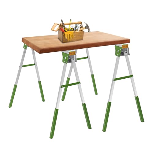 Fyssnn 2er Set Arbeitsbock Klappbar Sägebock Arbeitsböcke Höhenverstellbar Gerüstbock| 1200kg Tragkraft | 6x Höhenverstellung (72-89cm) | Klappbock für Werkbank, Garage, Baustelle (Grün) von Fyssnn