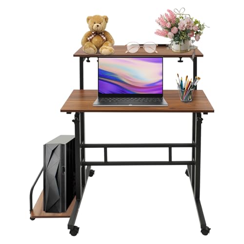 Fyssnn 80cm Höhenverstellbarer Desk Klappbarer Schreibtisch mit 2 Platten & Rollen Multifunktionstisch Computertisch bis 44lbs Büroschreibtisch Klapptisch für Home Kinder kleine Räume (Walnuss-Weiß) Fyssnn 80cm Höhenverstellbarer Desk Klappbarer Schreibtisch mit 2 Platten & Rollen Multifunktionstisch Computertisch bis 44lbs Büroschreibtisch Klapptisch für Home Kinder kleine Räume (Walnuss-Weiß) von Fyssnn