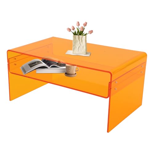 Fyssnn Acryl Beistelltisch Couchtisch 2-stufig, 40kg Tragkraft, 10mm stark - Moderner Wohnzimmertisch Schlafzimmer Tisch für Wohnung, Büro, Café (Pink, Grün, Orange) (Orange) von Fyssnn