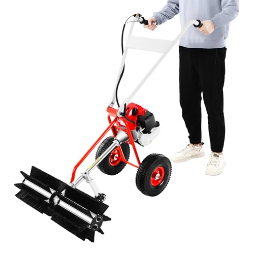 Fyssnn Benzin Kehrmaschine 1.7PS 43cc Unkraut Entferner Gerät mit Verstellbarer Geschwindigkeit Motorbesen für Gehwege, Rasen, Golfplätze (23.6 Zoll Arbeitsbreite, bis 136kg） von Fyssnn
