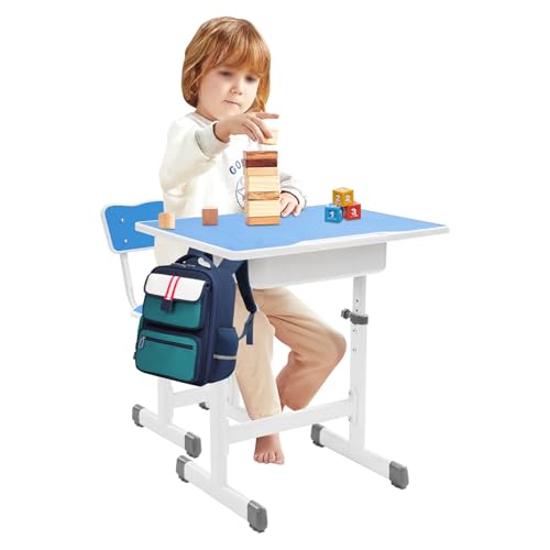 Fyssnn Kids Schreibtisch und Stuhl Set Höhenverstellbar, Kinderschreibtisch 70x50 cm mit Stuhl, Kinderarbeitsplatz 300kg Tragfähigkeit für 3-18 Jahre, Schülerschreibtisch Set (Blau) von Fyssnn