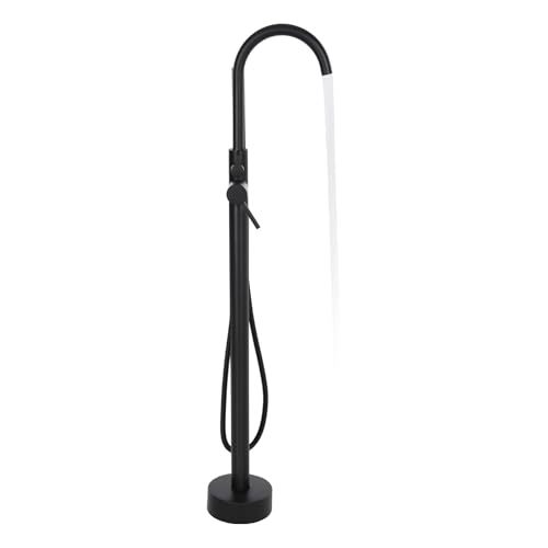 Fyssnn Vollmessing Freistehende Badewannenarmatur mit 360° Handbrause, Bodenmontage, 115cm Einhebelmischer, Duschsystem für Badewanne Wasserhahn (Schwarz) von Fyssnn