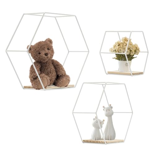 Fyssnn Wandregal Metall 3er Set Hexagon Wandregal Hängeregal Deko Hängeregal Loft Wandregale Geeignet für Schlafzimmer Wohnzimmer Eingangsbereiche Küchen usw (Weiß) von Fyssnn