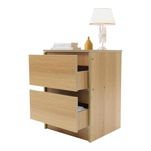 Nachttisch mit 2 Schubladen, 41 * 32 * 30 Nachtkasten, Beistelltisch mit Stauraum, Nachtschrank für Wohnzimmer/Schlafzimmer/Arbeitszimmer (Weiß/Nussbraun/Eichenholz Farbe) (Eichenholz Farbe) von Fyssnn
