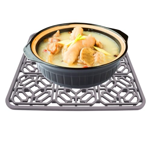 Silikon Hohlkörper Spülbeckenmatte 30 x 30 x 1.2 cm Einlagen für Spülbecken Quadratisch Silikonmatte Küch Ideal für die Verwendung als Tischläufer und als Abtropfmatte für Obst und Gemüse (Dunkelgrau) von Fyssnn
